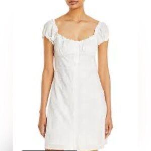 NWT O.P.T White Puff Sleeve Floral Embroidered Mini Dress